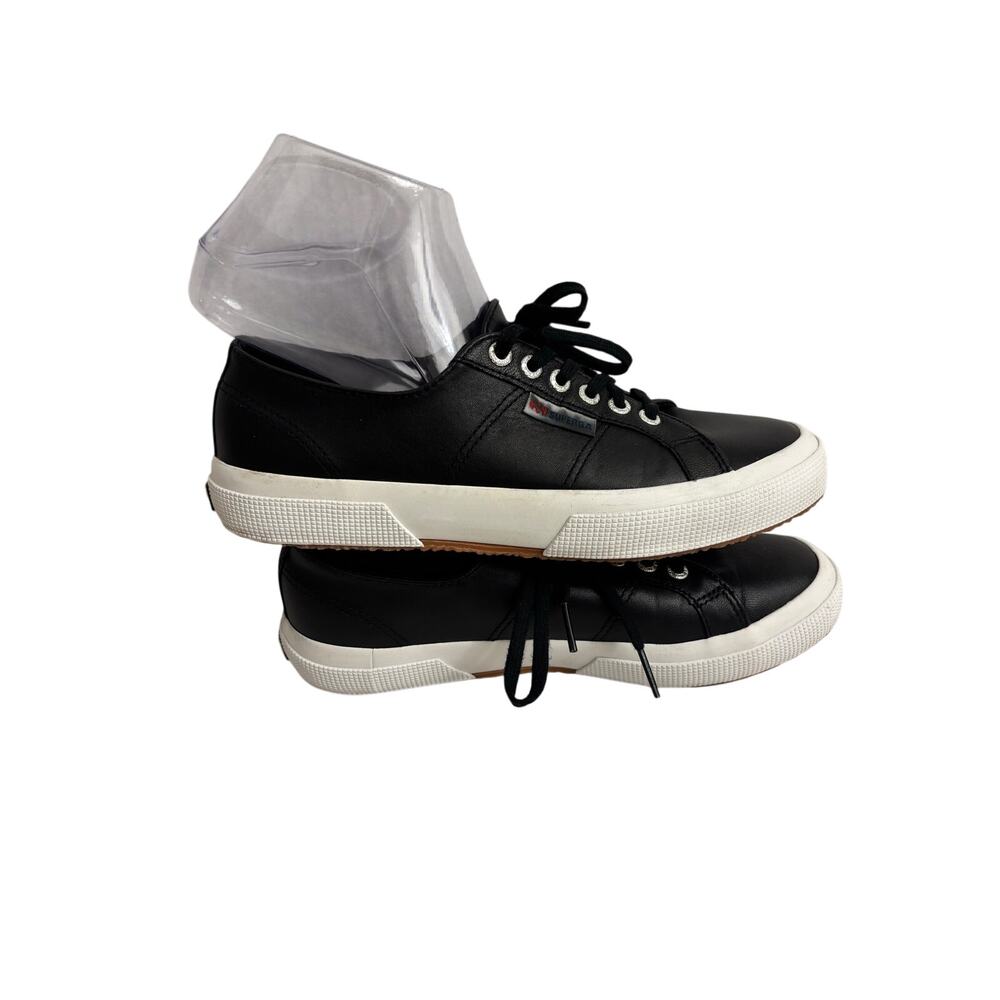 Superga 2750 Napa leather look black sneakers shoes sz 7.5